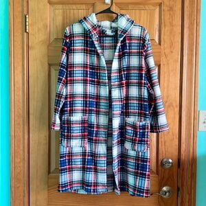 Boy’s size 10-12 red, white, and blue plaid Thereabouts robe/housecoat with hood